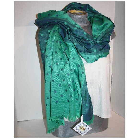 Talbots Fringed Green / Dark Green Polyester Long Winter Scarf - Picture 1 of 10